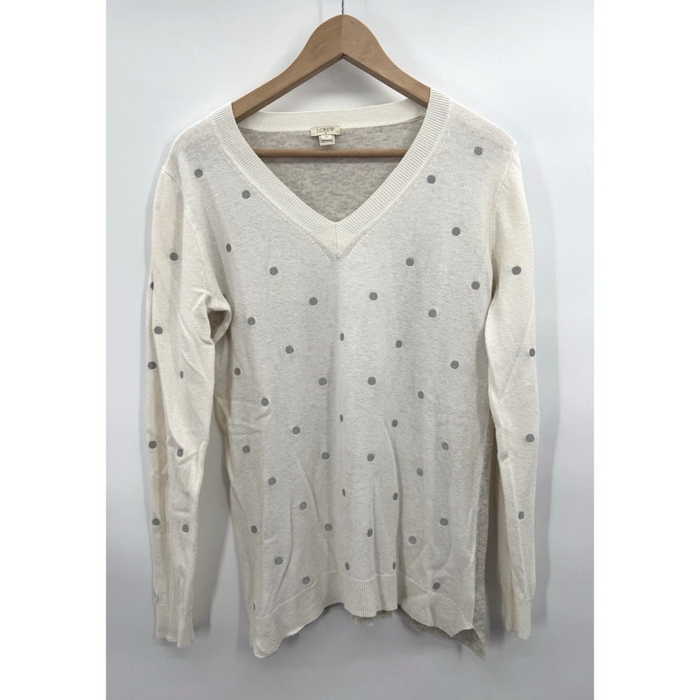 J Crew Womens Medium Polka Dot Sweater Merino Wool Soft Cozy Layers Lightweight